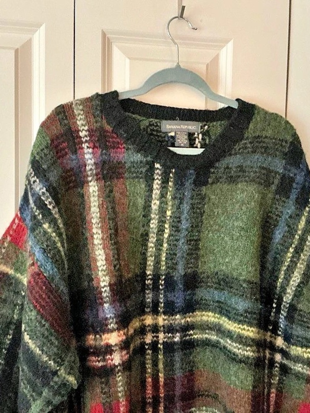Banana Republic Plaid Crewneck Sweater in Black & Green XL vintage mens mohair